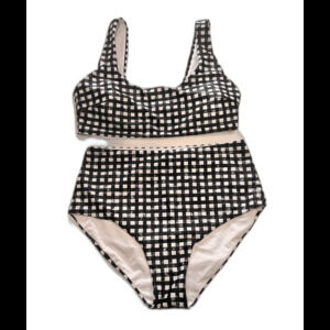 Women’s Black White Checker High Waist Bikini Set Size M